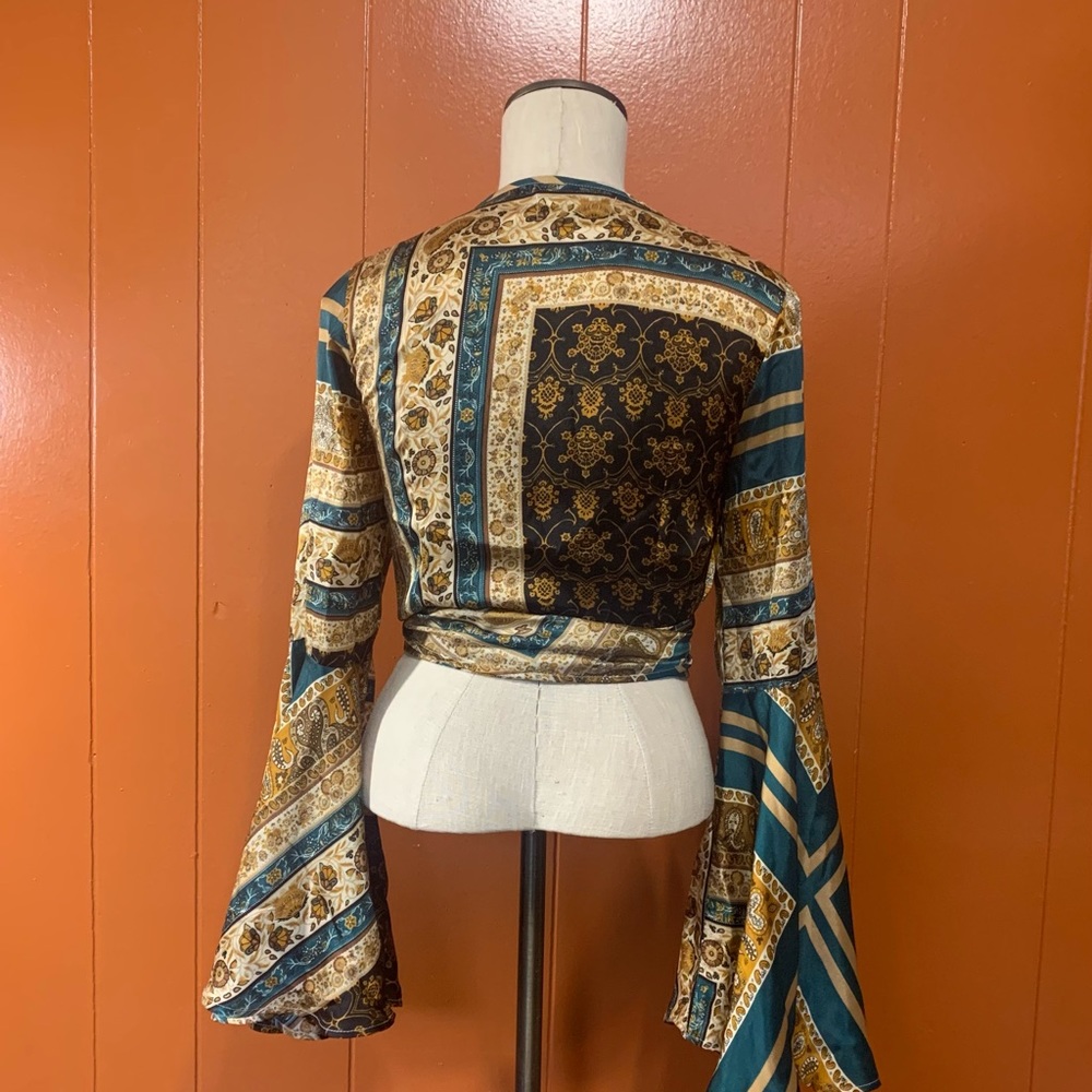 Cider Teal and Gold Patterned Wrap Blouse - Picture 8 of 11